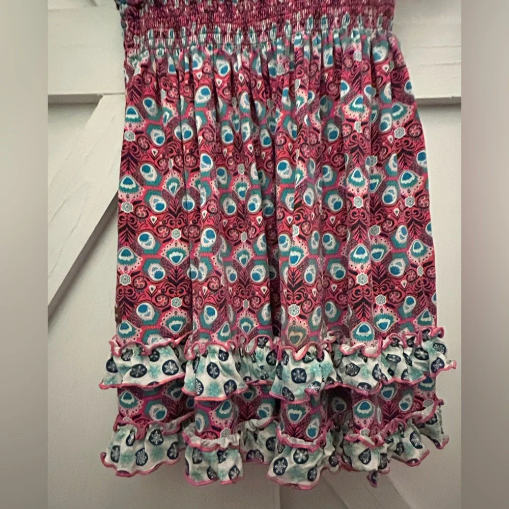 Matilda Jane Teal, Coral, & Yellow Smocked Sundress with Puff Cap Sleeves- Sz 8 - Picture 12 of 16